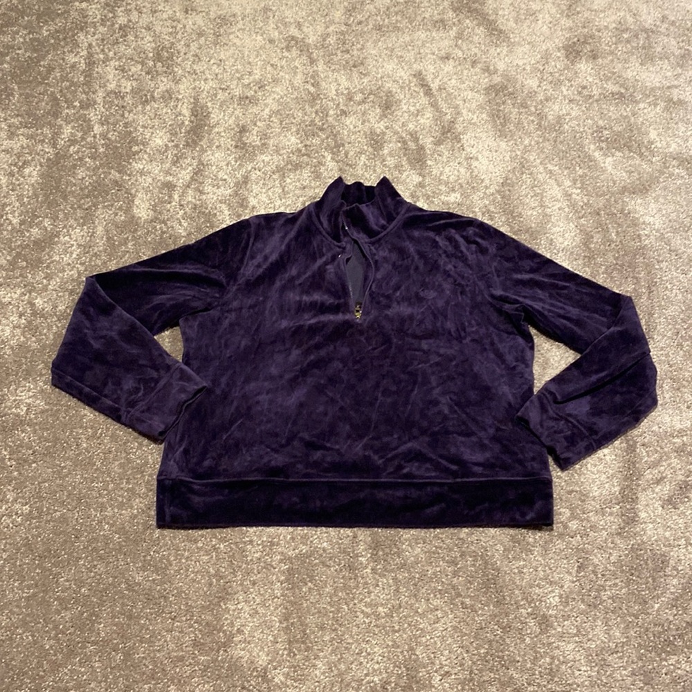 Lauren Ralph Lauren Purple Velour Quarter Zip Jacket Pullover SIZE L